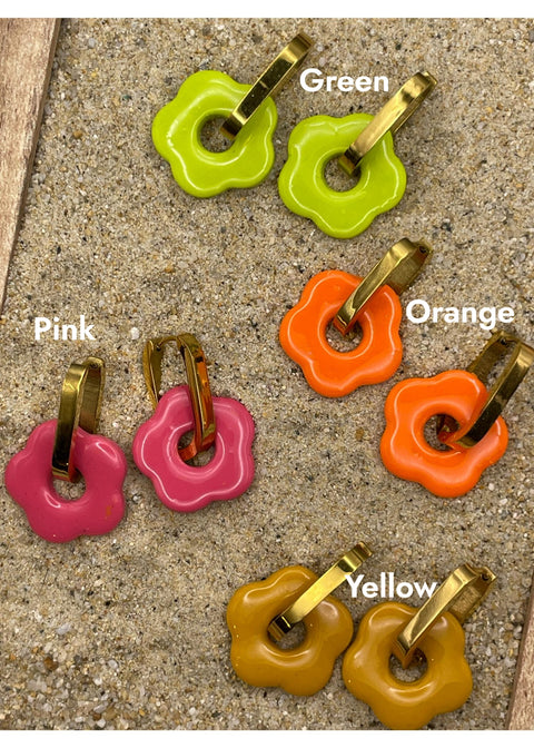 Pendientes de aro pequeños con diseño de flores estilo Mod-2