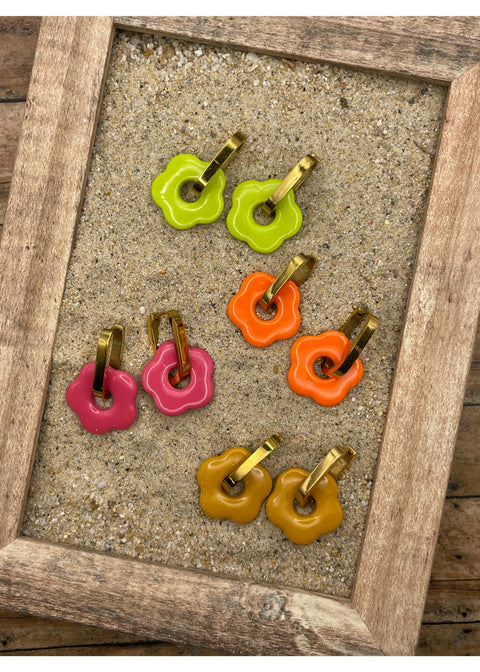 Pendientes de aro pequeños con diseño de flores estilo Mod-3