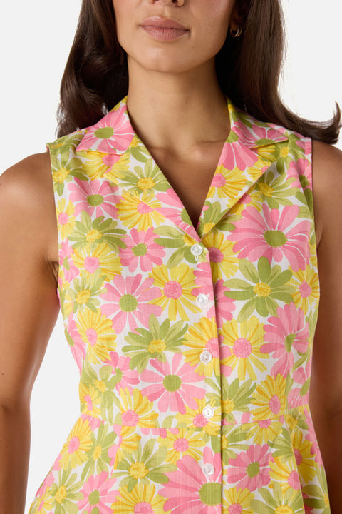 Minivestido camisero vintage con margaritas-3