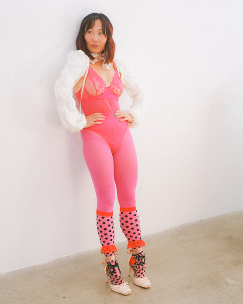 Calcetines transparentes hasta la rodilla con lazo de lunares-8