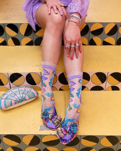 Calcetines transparentes con volantes de sirena de estilo caprichoso-3