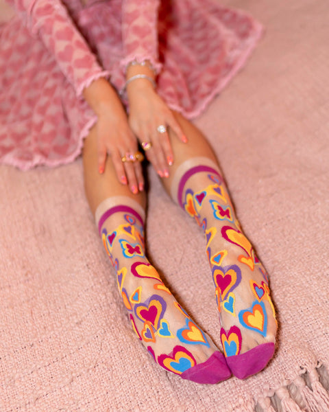 Calcetines transparentes con volantes y corazones estilo Y2K-5