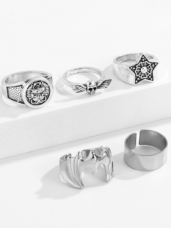 Men's 5pcs Punk Silver Ring-3