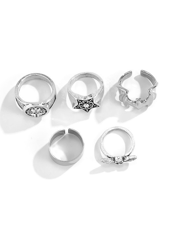 Men's 5pcs Punk Silver Ring-4