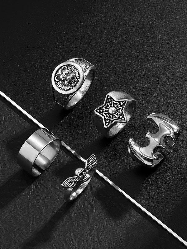 Men's 5pcs Punk Silver Ring-5