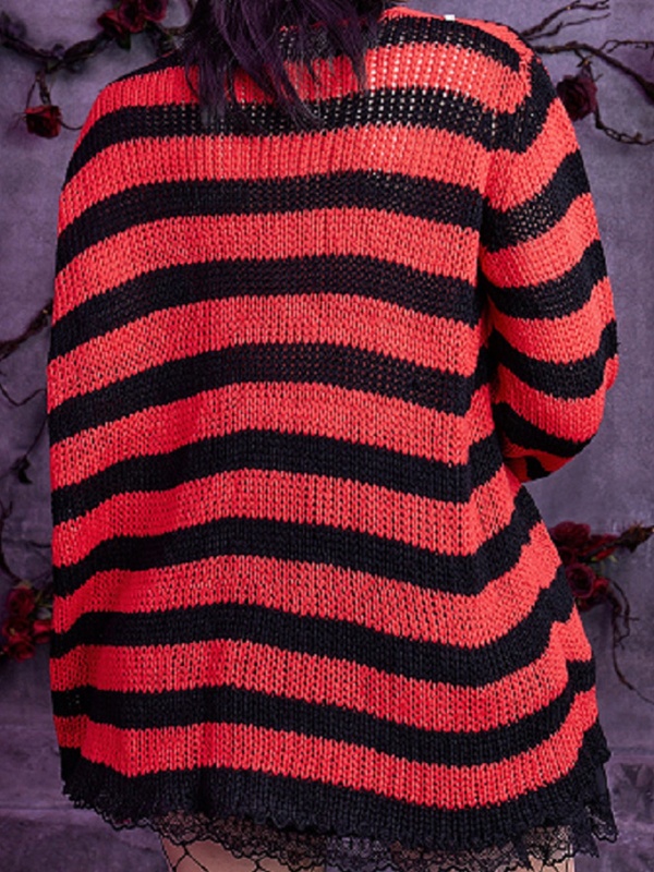 Stripe Cutout Smock Long Sleeve Knit-2