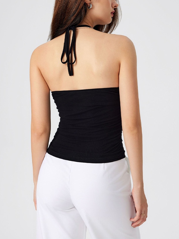 Lace Splice Halter V Neck Backless Cami Top-3